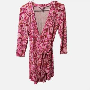 Lilly Pulitzer Karlie Wrap Romper XS- Mango Salsa print.